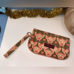 Bungalow 360 Piglet Pattern Wristlet - Brown and Pink